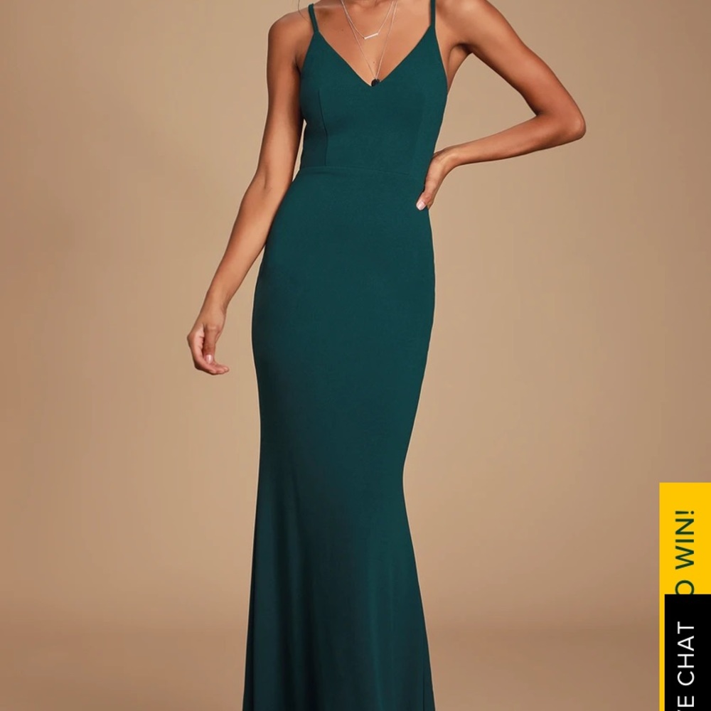 Lulus Moments Of Bliss Forest Green Backless Mermaid Maxi Dress.